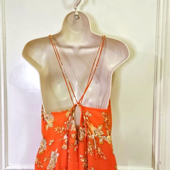 Urban Outfitters Orange/Yellow MultiColor Floral Strappy Ruffle Maxi Dress,Large - Picture 6 of 16